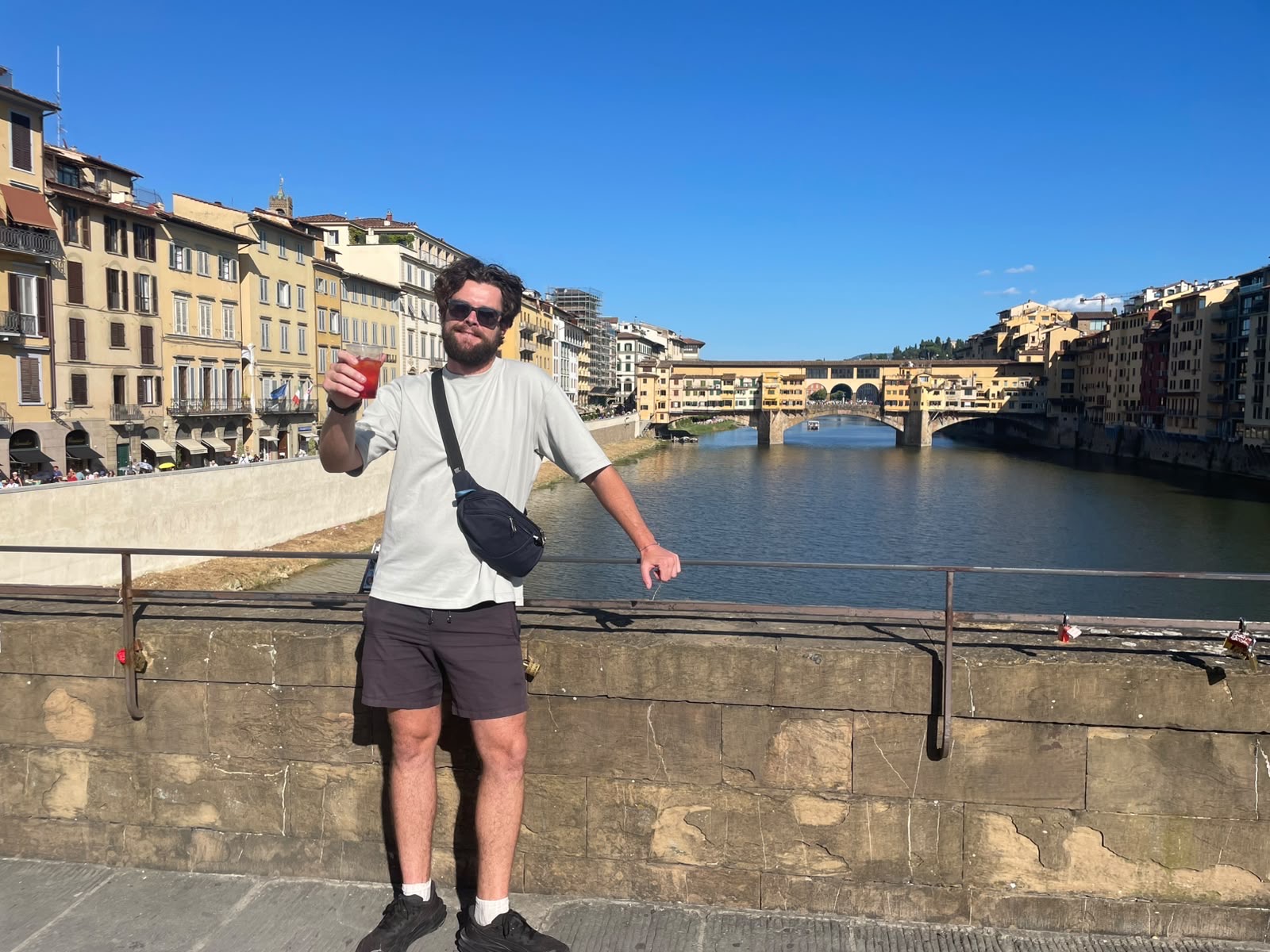 Aperitivo spritz with Ponte Vecchio and the Arno in the background