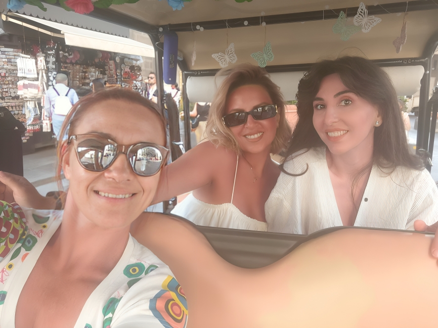 Selfie inside the AirStar golf cart in central Florence